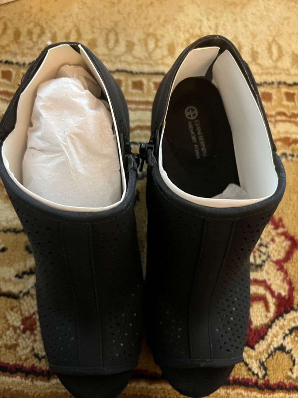Gianni Bini Black Perforated Peep-Toe Ankle Booties